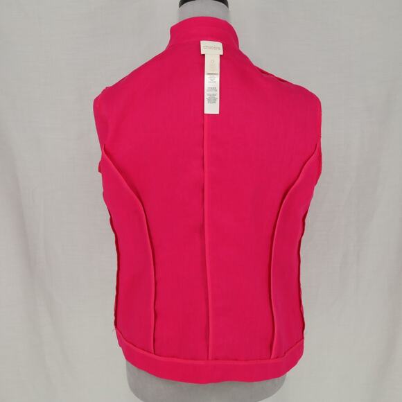 Chicos Jacket 0 Womens 4 Small Linen Pink Embroidered Cut Outs Open Lightweight - Picture 14 of 16